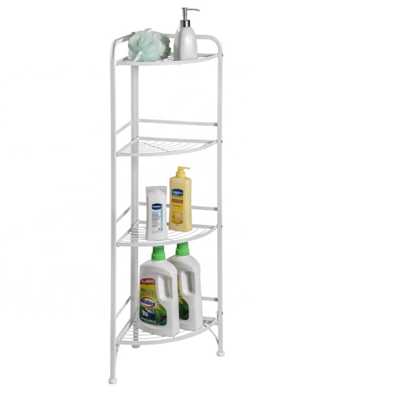 Space Saving Household Floor Standing Corner Metal Folding Shelf Rack Kitchen Bathroom Stackable Portable And Foldable Shelf