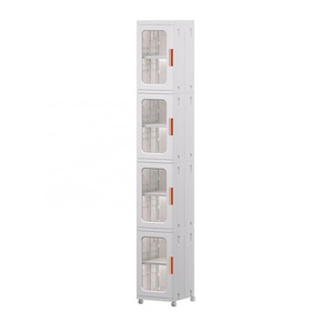 Plastic Folding Lightweight 4 Rubber Wheels White Collapsible Stackable Clear Narrow Bedroom Cabinet Closet Shelf Organizer