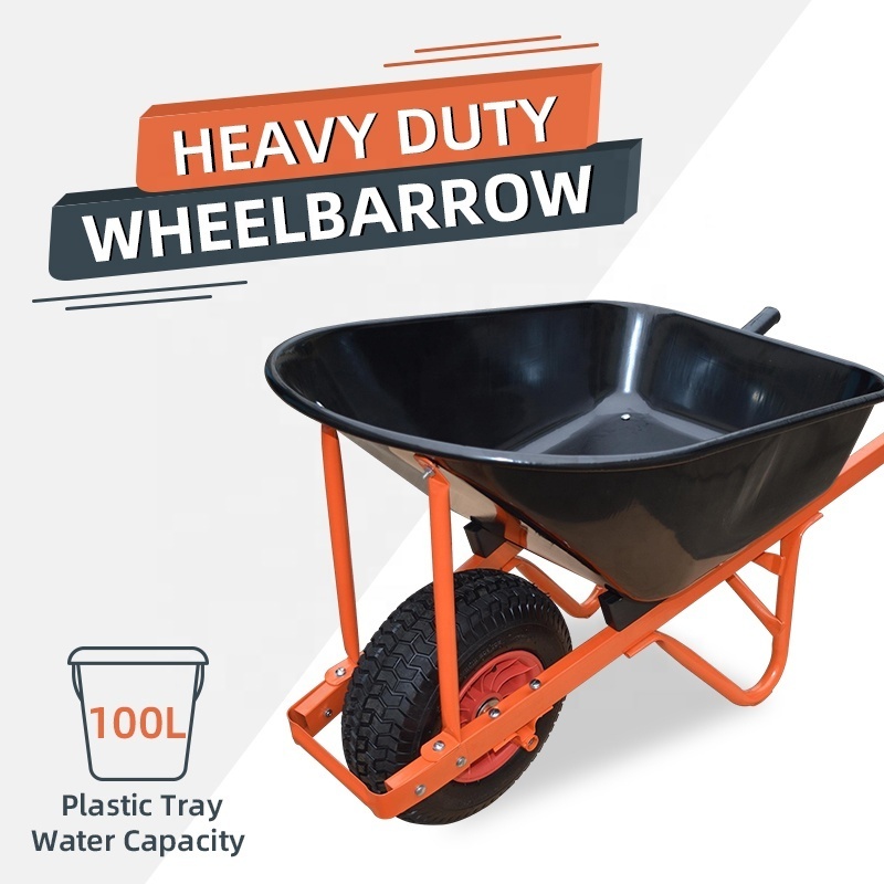 120 Kg Dumper Wheelbarrow Parts Plastic Tray Load Capacity 100L Wheel Barrow Frame Pneumatic Wheel DualWheelbarrow