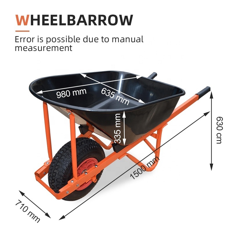 120 Kg Dumper Wheelbarrow Parts Plastic Tray Load Capacity 100L Wheel Barrow Frame Pneumatic Wheel DualWheelbarrow