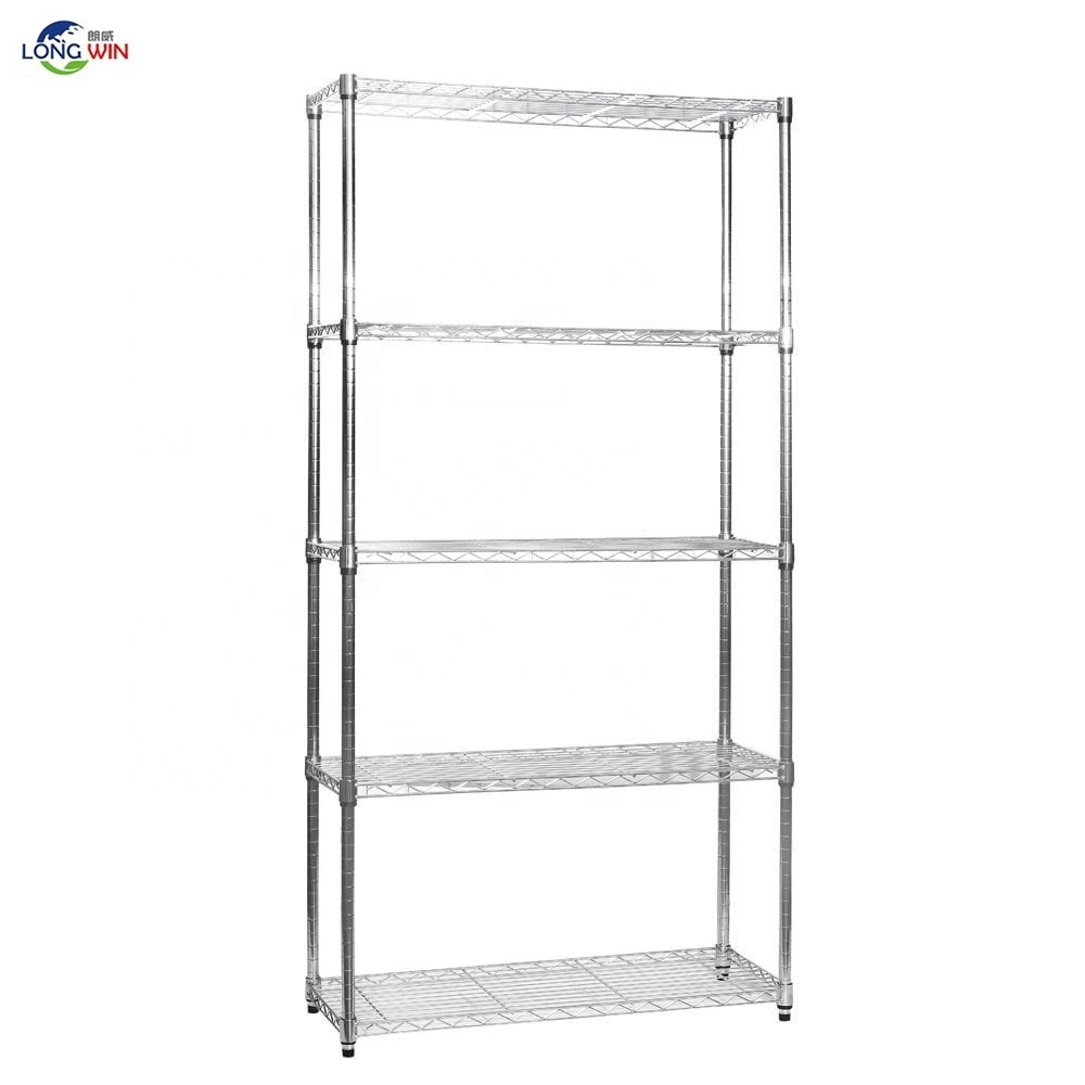 High Quality 4 Tier Metal Display Rack Home Use Storage Wire Mesh Shelf Adjustable Kitchen Chrome Wire Shelving Rack