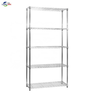 High Quality 4 Tier Metal Display Rack Home Use Storage Wire Mesh Shelf Adjustable Kitchen Chrome Wire Shelving Rack