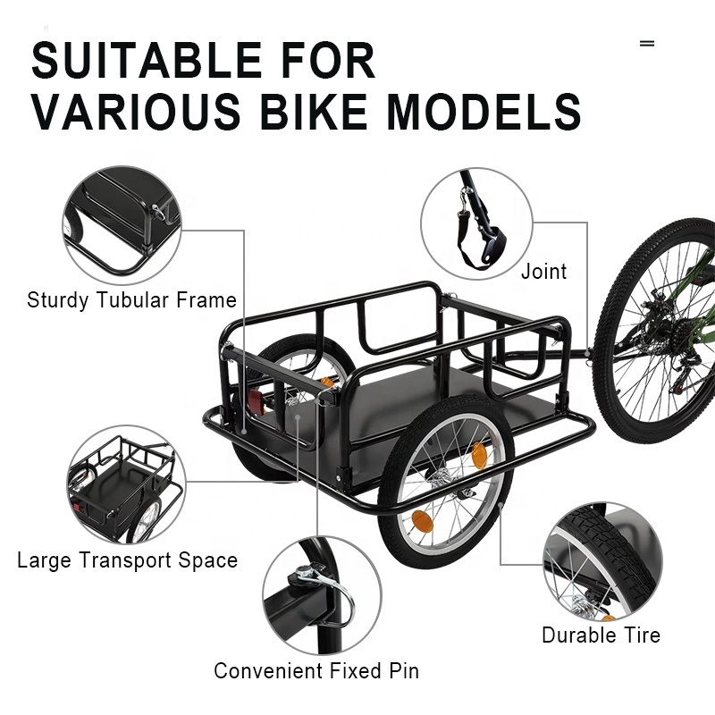 Durable & Sturdy Black Bike Wagon Cargo Trailer 50 Kg Large Loading Capacity Detachable Folding Bicycle Trailers For Adults