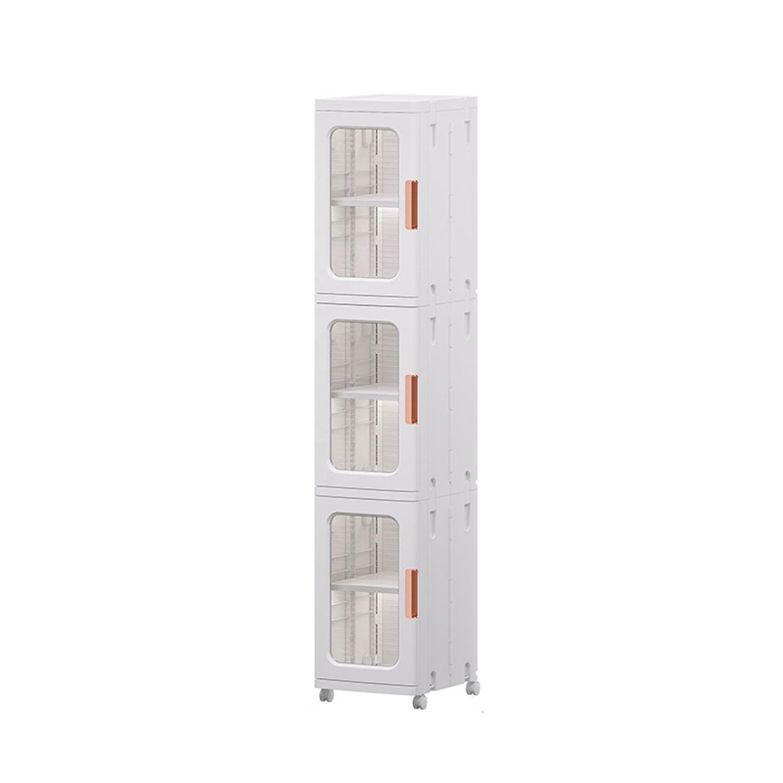 Collapsible White Storage Organizer Closet Stackable Plastic Folding Clear Narrow Bathroom Storage Cabinet With 4 Rubber Wheels