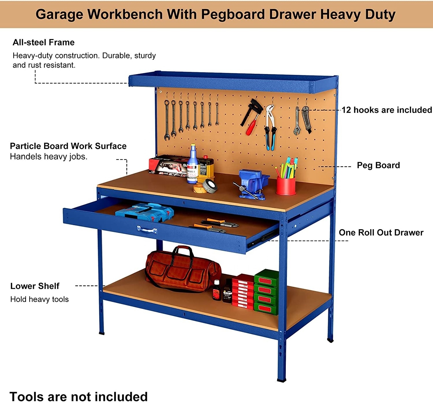 Multi Purpose Heavy Duty Workbench Wooden Solid Wood Workbench Tool Storage Work Bench Multi Purpose Tool Table With Drawer