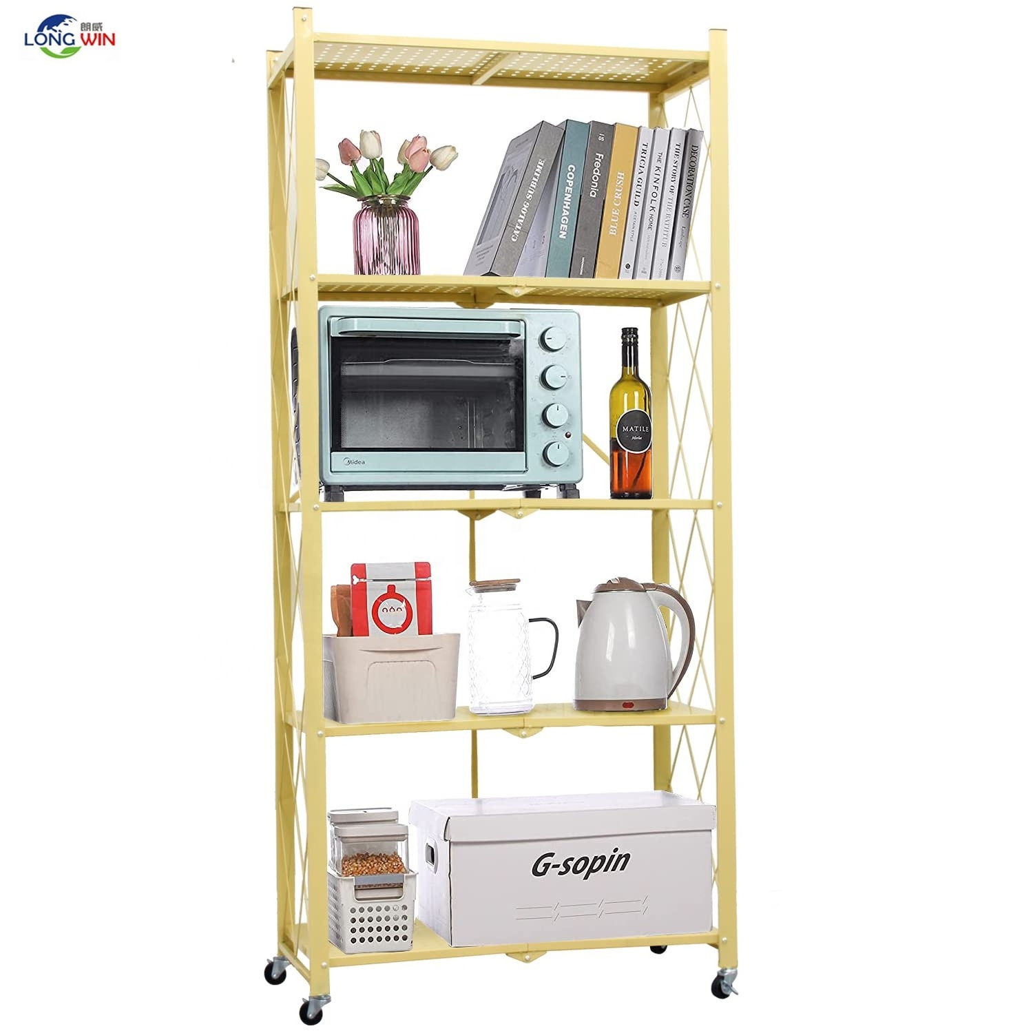 High Quality Collapsible No Assembly Folding Shelf Floor Standing Home Storage Foldable Display Rack Metal Shelves For Bathroom