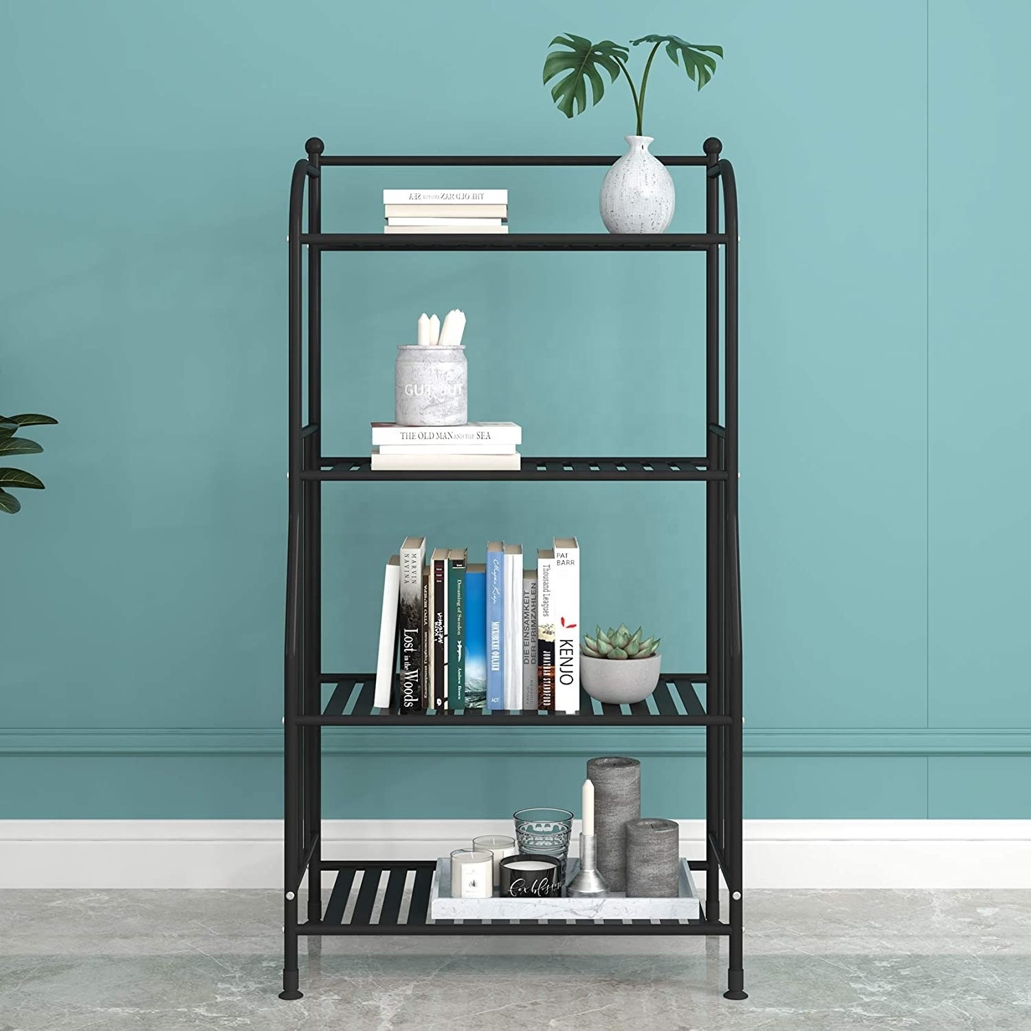 5 Tier Metal Shelf Tower Free Standing Shelving Unit Heavy Duty Plant Flower Stand Shelves Rack Storage Organizer Bookshelf