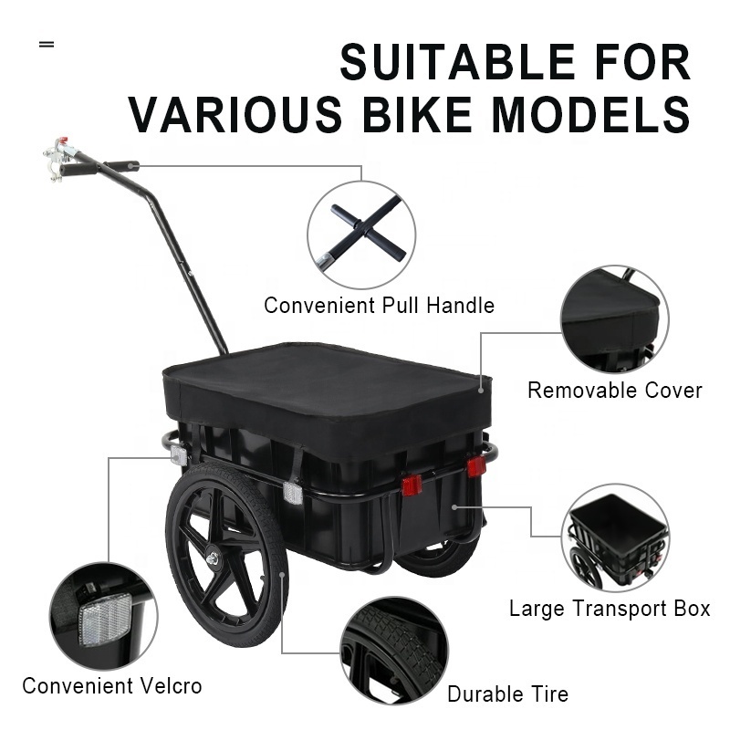 Metal Frame Transporting Camper Trailer Bicycle Easy Installation 70L/45L Plastic Bucket Farm Quad Bike With Trailer