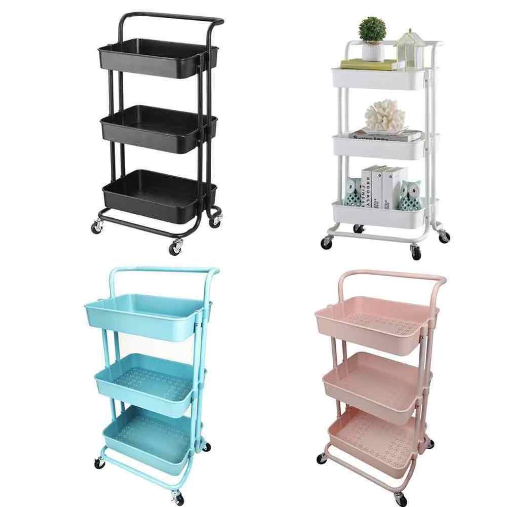 3 Tiers Rolling Utility Cart Storage, Mobile Basket Organizer, Upgrade ABS Kitchen Trolley Wheeled Shelving Tool