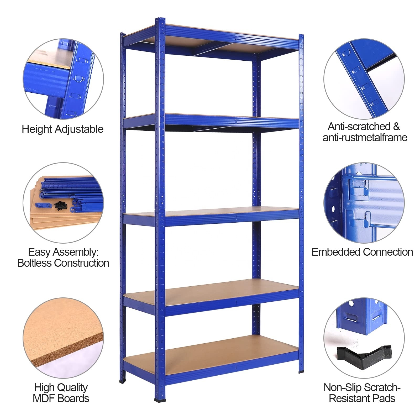 Garage 180x90x40cm Display Boltless Adjustable 5 Tier Metal Rack Shelf Medium Duty Shelf Rack Storage Shelving