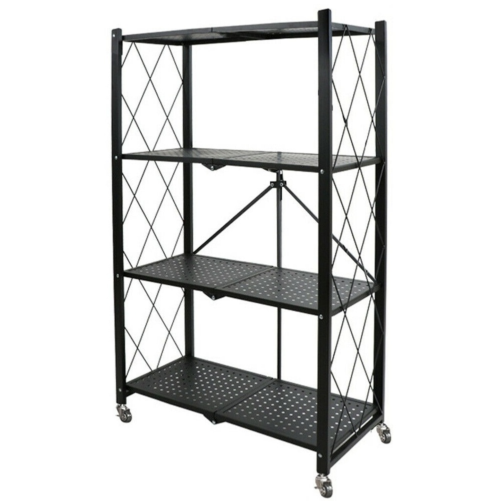 Rolling Metal Trolley Cart Mobile Utility Carts with 4 Steel Wire Shelves and Easy Glide Caster Wheels