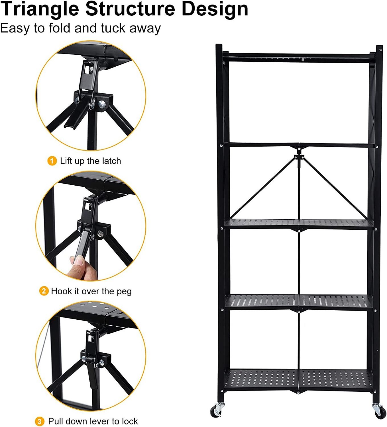 5-Tier Heavy Duty Foldable Metal Rack Storage Shelving Unit with Wheels