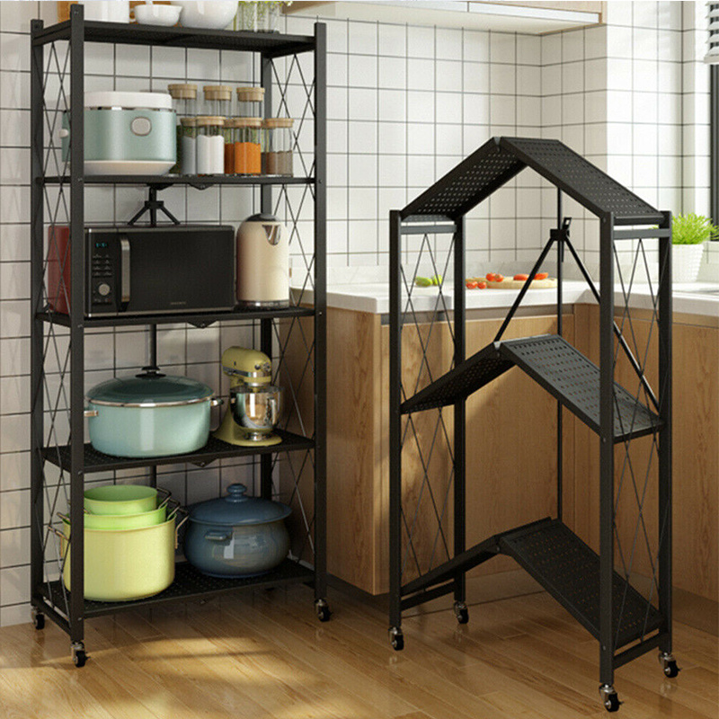 3-Tier Heavy Duty Garage Kitchen Foldable Metal Rack Storage Shelving Unit Organizer Shelves with Wheels