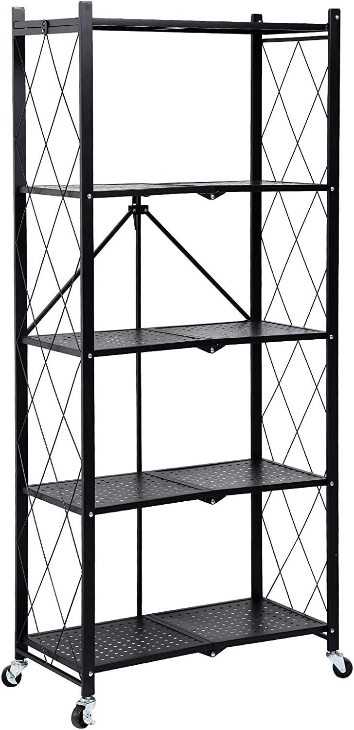 5-Tier Heavy Duty Foldable Metal Rack Storage Shelving Unit with Wheels