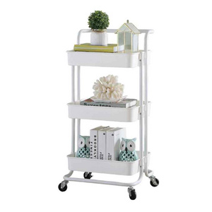 3 Tiers Rolling Utility Cart Storage, Mobile Basket Organizer, Upgrade ABS Kitchen Trolley Wheeled Shelving Tool