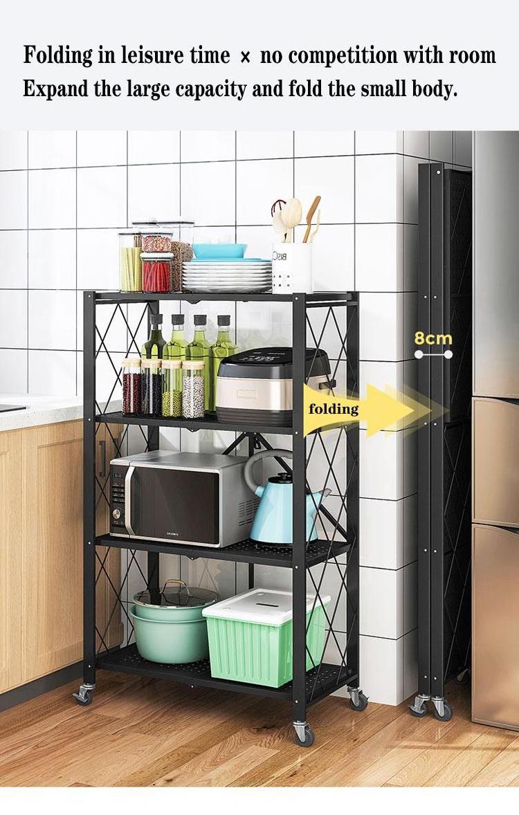 Garage Metal Rack Household Kitchen Adjustable Shelving Storage Folding Shelf