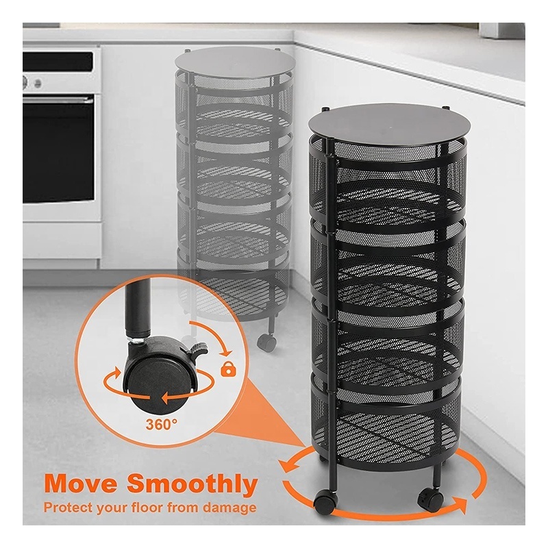 Home Furniture Metal Wire Stackable Round 360 Degree Rotating Racks Vegetable Fruit Mesh Storage Basket For Kitchen With Wheels