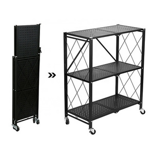 Foldable Shelving Home Heavy Duty Metal Frame Shelving Unit Kitchen Home Storage Garage Folding Shelf Organizer Rack