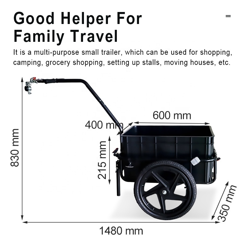 Metal Frame Transporting Camper Trailer Bicycle Easy Installation 70L/45L Plastic Bucket Farm Quad Bike With Trailer