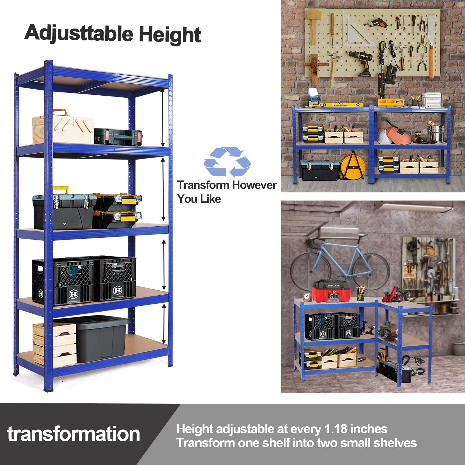 Garage 180x90x40cm Display Boltless Adjustable 5 Tier Metal Rack Shelf Medium Duty Shelf Rack Storage Shelving