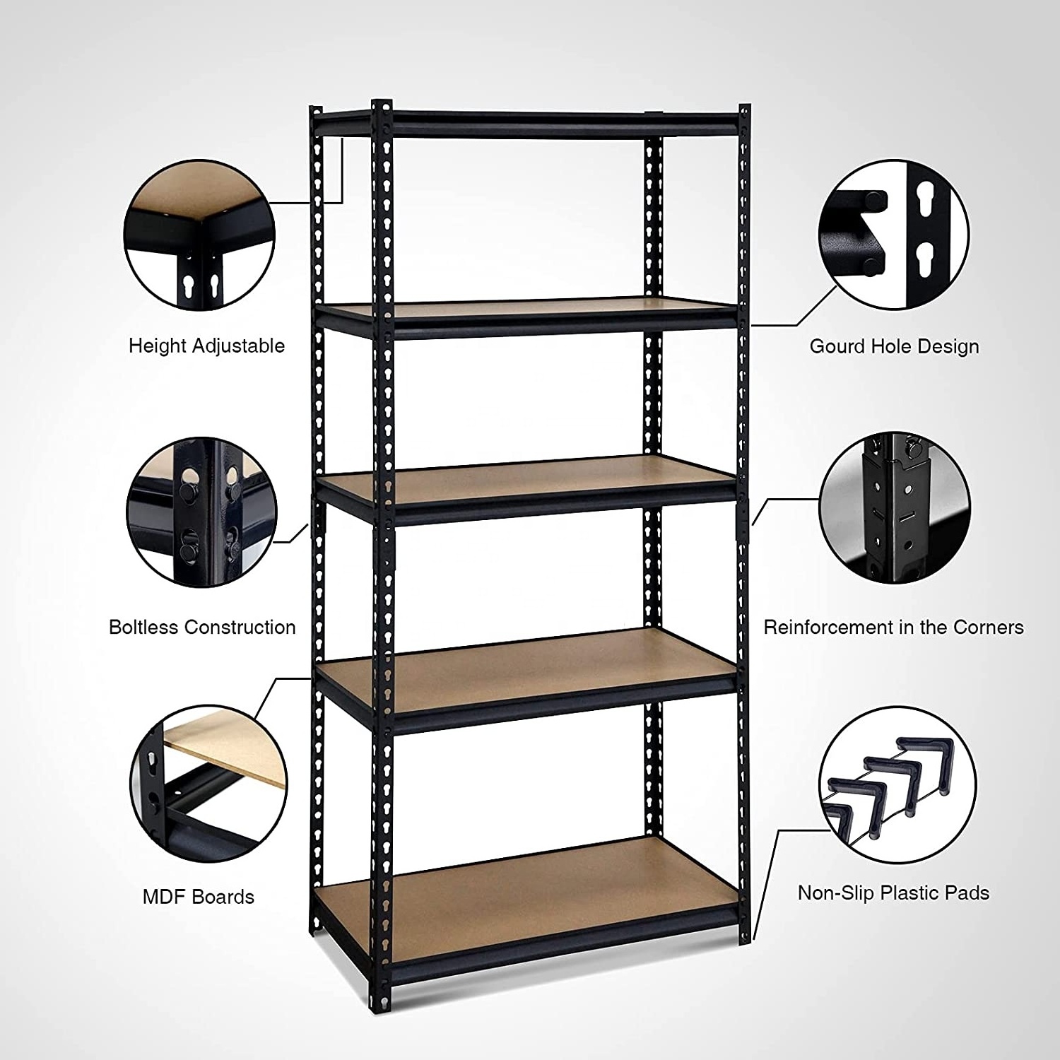 Heavy duty 5 tier storage warehouse shelving unit, garage shelving rack