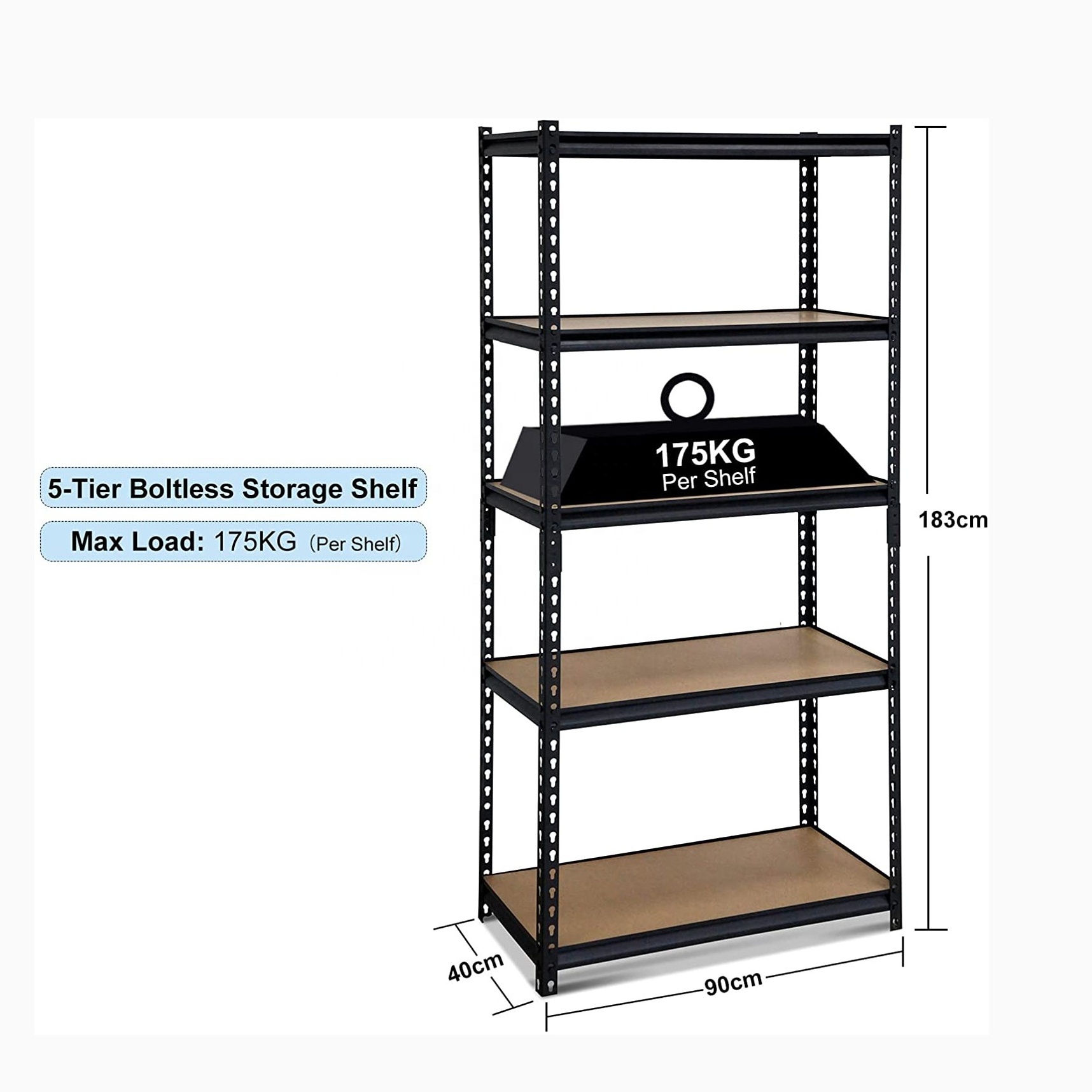 Heavy duty 5 tier storage warehouse shelving unit, garage shelving rack