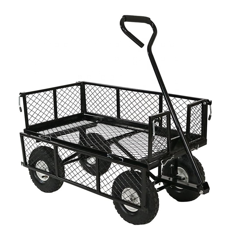 Multipurpose Outdoor Yard Tool Storage Mesh Garden Cart Utility Wagon Trolley Wire Steel Cart With Fabric Cover