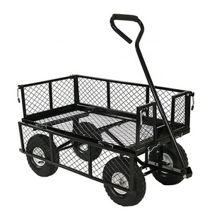 Multipurpose Outdoor Yard Tool Storage Mesh Garden Cart Utility Wagon Trolley Wire Steel Cart With Fabric Cover