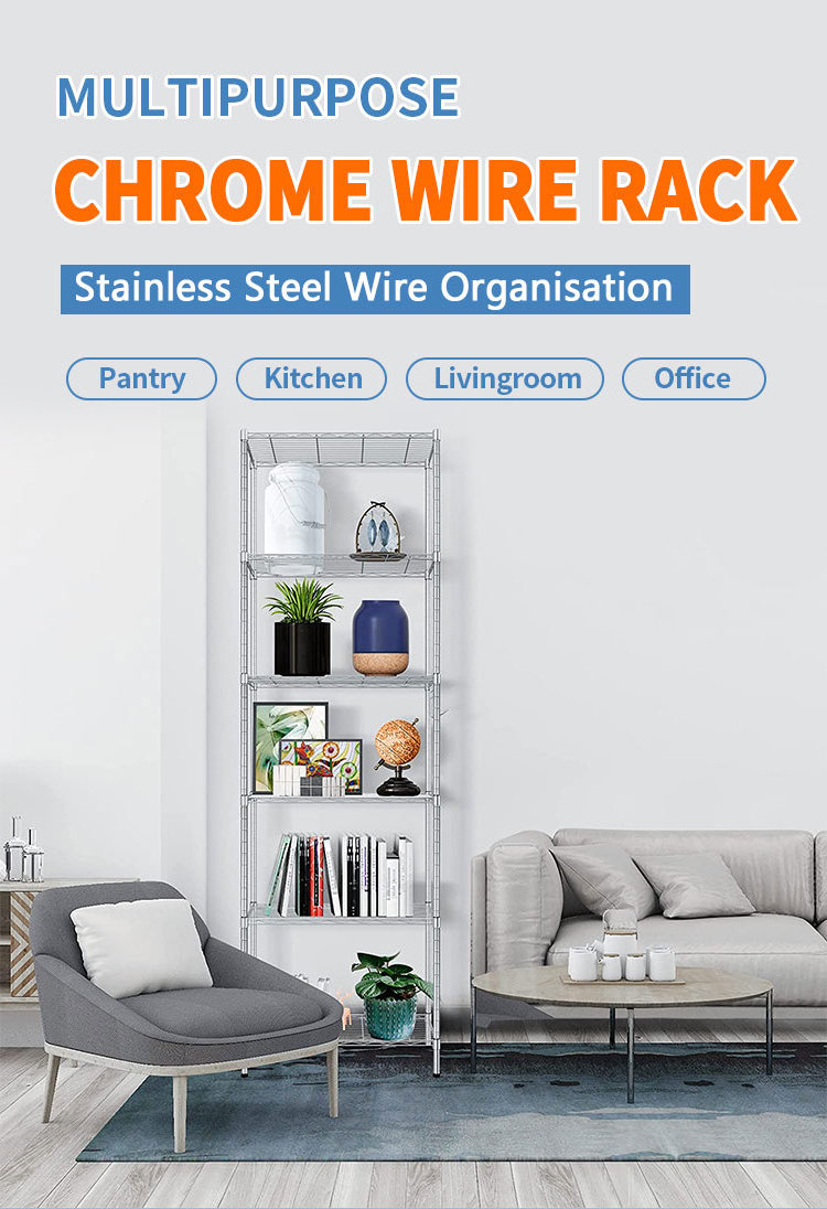 High Quality 4 Tier Metal Display Rack Home Use Storage Wire Mesh Shelf Adjustable Kitchen Chrome Wire Shelving Rack