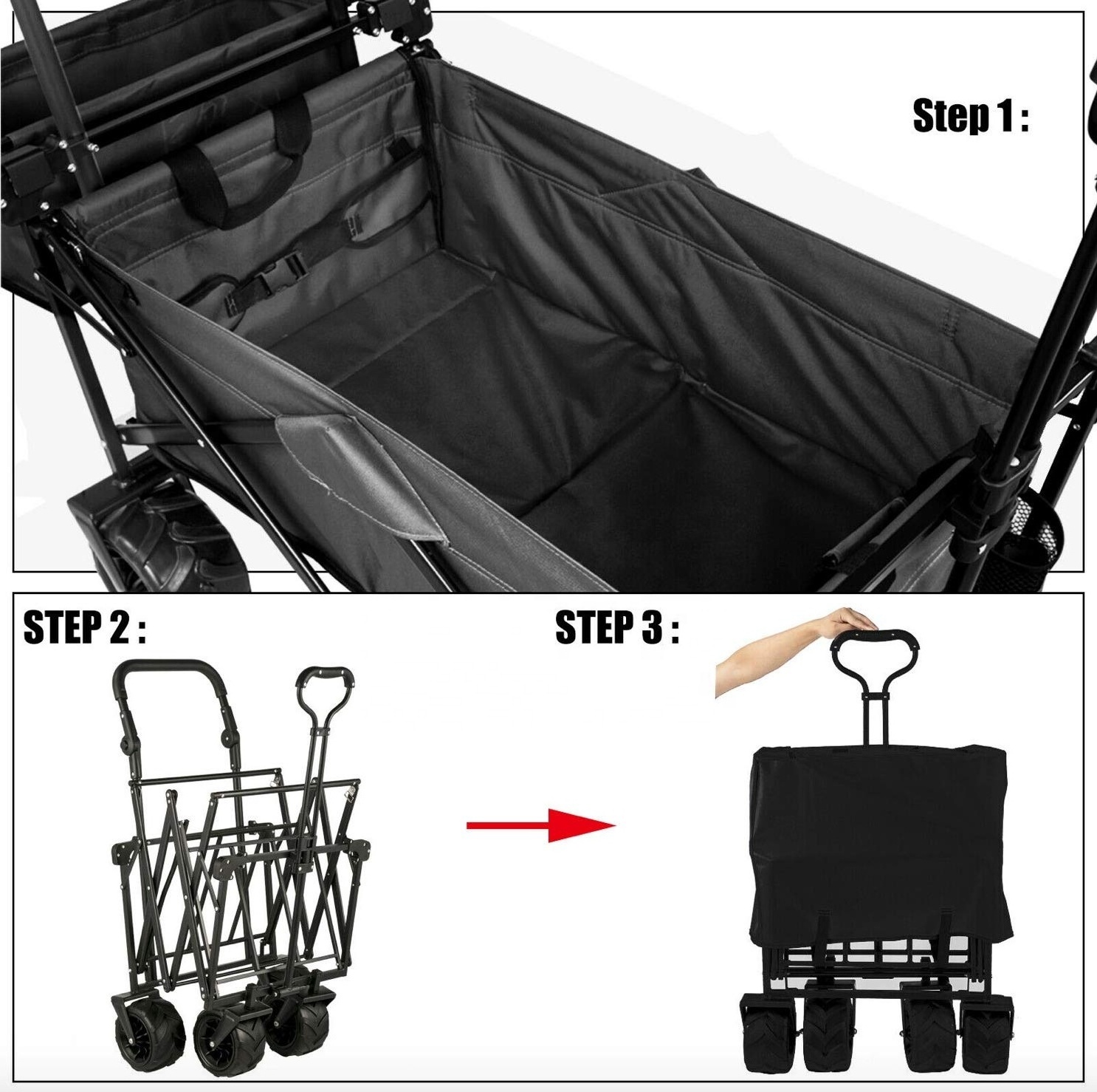 Lightweight Metal Frame Portable Camping Foldable Trolley Storage Cart Collapsible Folding Outdoor Utility Wagon Cart For Kids