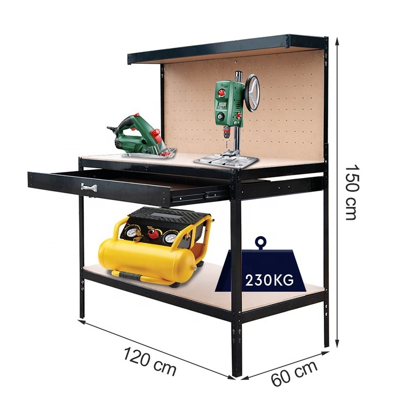 Workshop Boltless Assembly Storage Tool Gabinet Industrial Heavy Duty Metal Frame Drawers Pegboard Garage Workbench