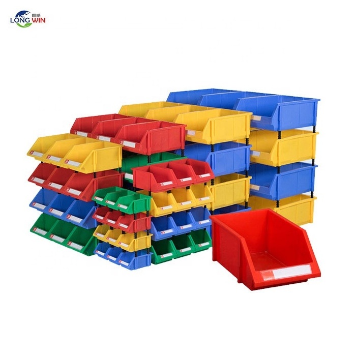 Multi Purpose Industrial Warehouse Stackable  Rectangle Rack Spares Hanging Toolspare Storage Plastic Shelf Bins