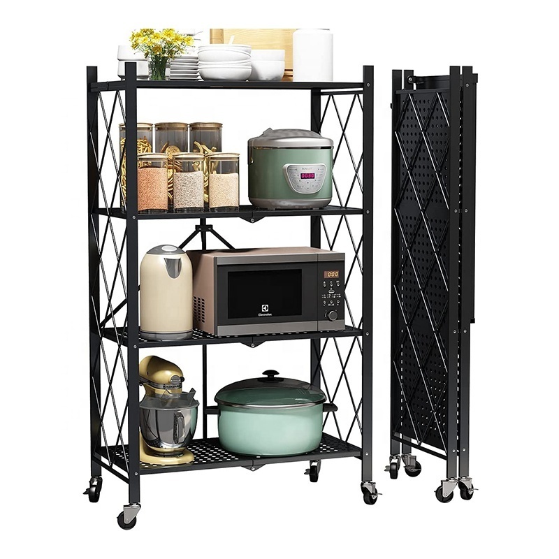 4-Tier Metal Wire Freestanding Folding Shelf Bracket Kitchen Rack Shelf for Garage Kitchen Basement Pantry