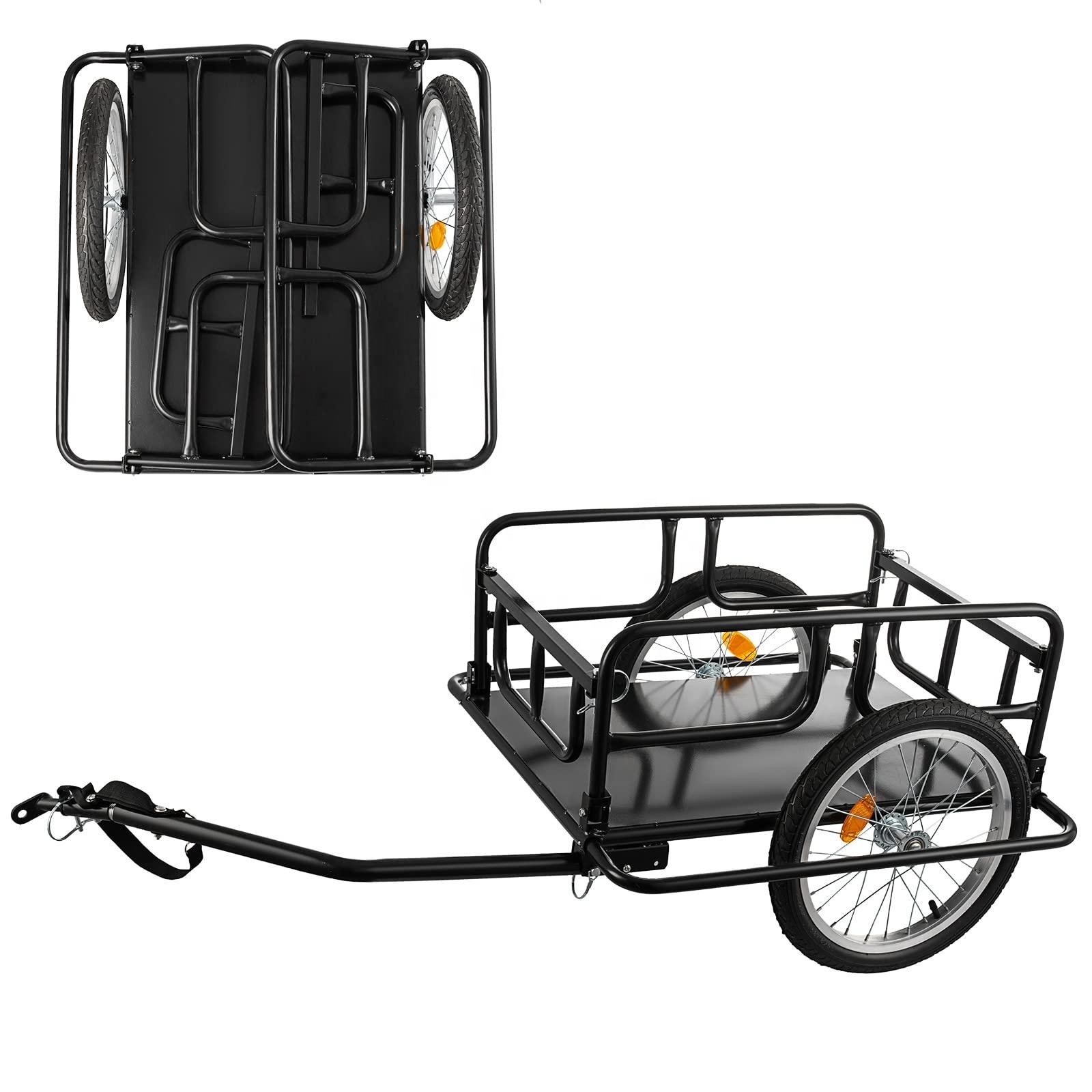 Durable & Sturdy Black Bike Wagon Cargo Trailer 50 Kg Large Loading Capacity Detachable Folding Bicycle Trailers For Adults