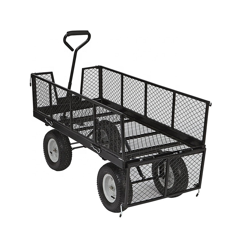 Multipurpose Outdoor Yard Tool Storage Mesh Garden Cart Utility Wagon Trolley Wire Steel Cart With Fabric Cover