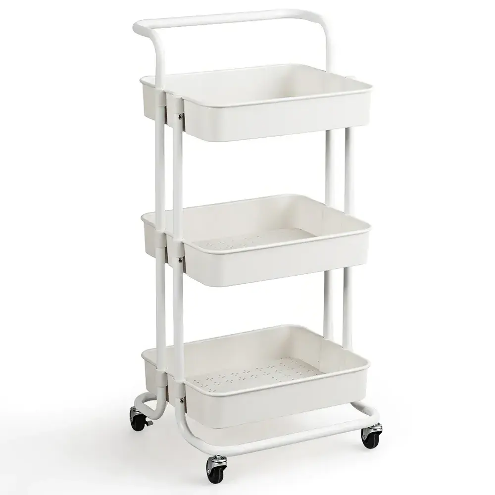 3 Tiers Rolling Utility Cart Storage, Mobile Basket Organizer, Upgrade ABS Kitchen Trolley Wheeled Shelving Tool