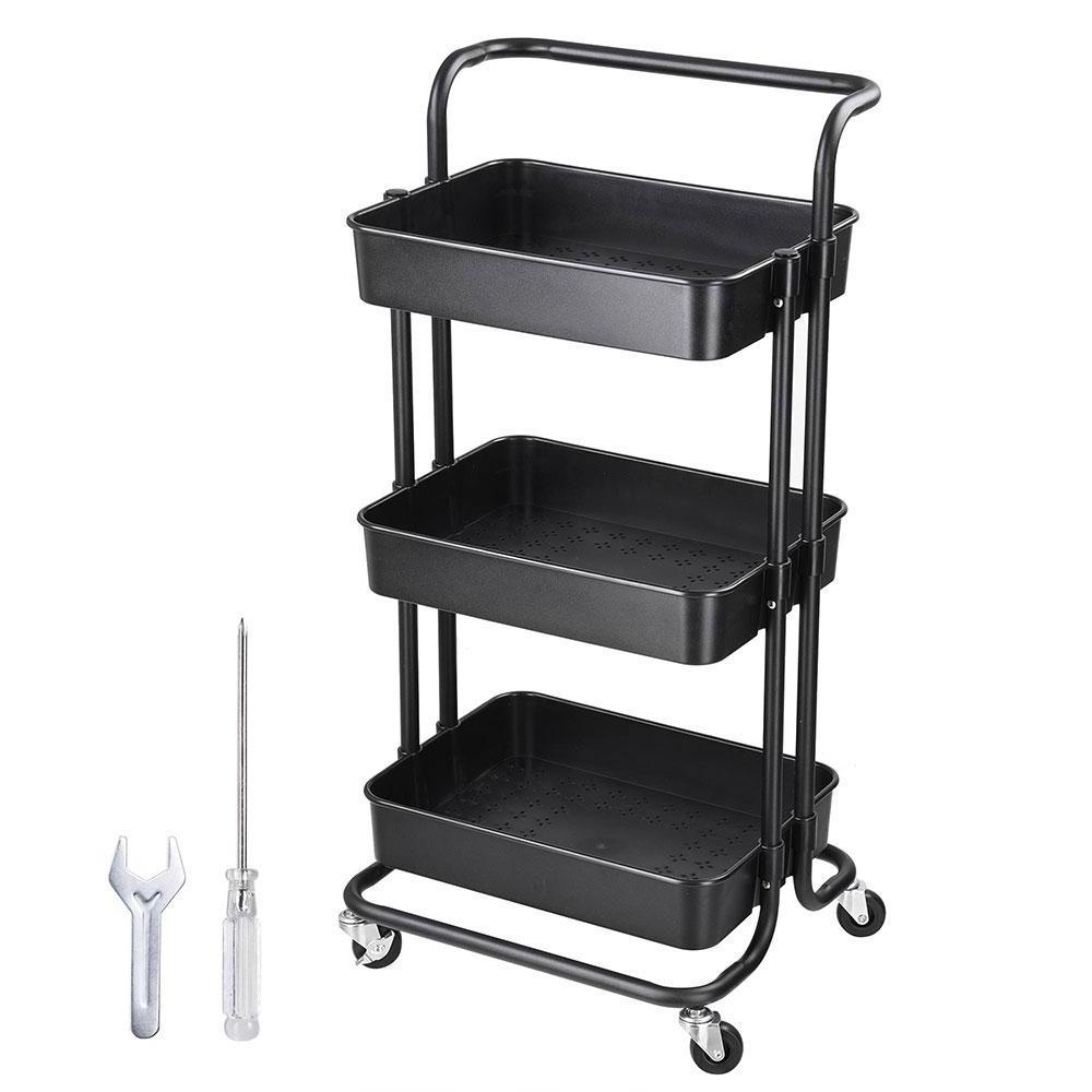 3 Tiers Rolling Utility Cart Storage, Mobile Basket Organizer, Upgrade ABS Kitchen Trolley Wheeled Shelving Tool