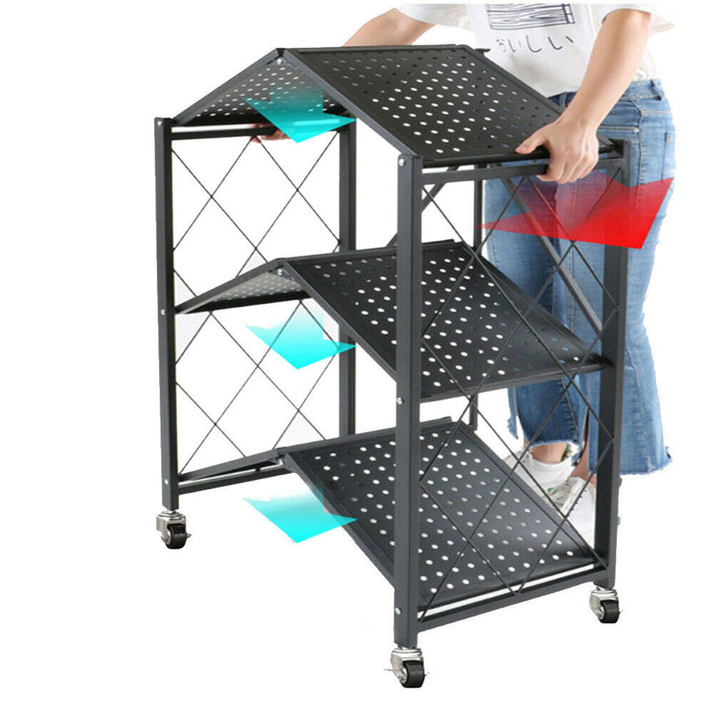 Garage Metal Rack Household Kitchen Adjustable Shelving Storage Folding Shelf