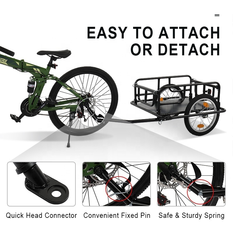 Durable & Sturdy Black Bike Wagon Cargo Trailer 50 Kg Large Loading Capacity Detachable Folding Bicycle Trailers For Adults