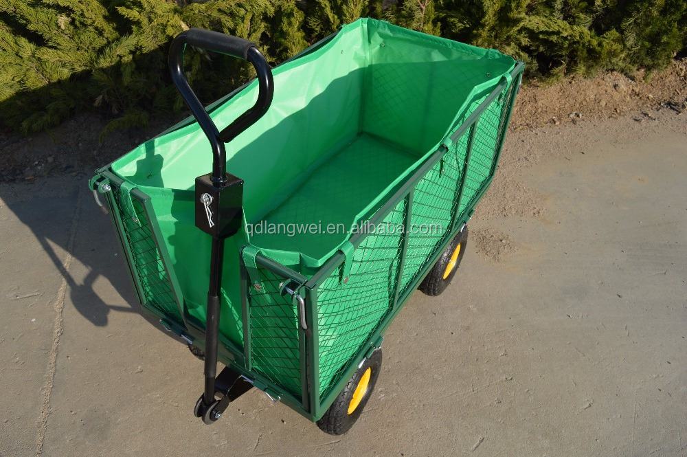 utility metal used mesh garden tool cart garden wheel barrow tool trolley with 4 wheels