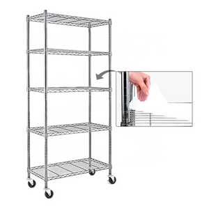 Wholesale 5-Shelf Shelving Storage Display Rack Unit Chrome Silver Metal Organizer Wire Rack With Wheels