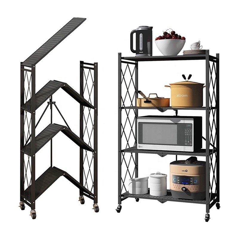 4-Tier Metal Wire Freestanding Folding Shelf Bracket Kitchen Rack Shelf for Garage Kitchen Basement Pantry