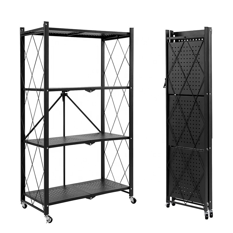 4-Tier Metal Wire Freestanding Folding Shelf Bracket Kitchen Rack Shelf for Garage Kitchen Basement Pantry