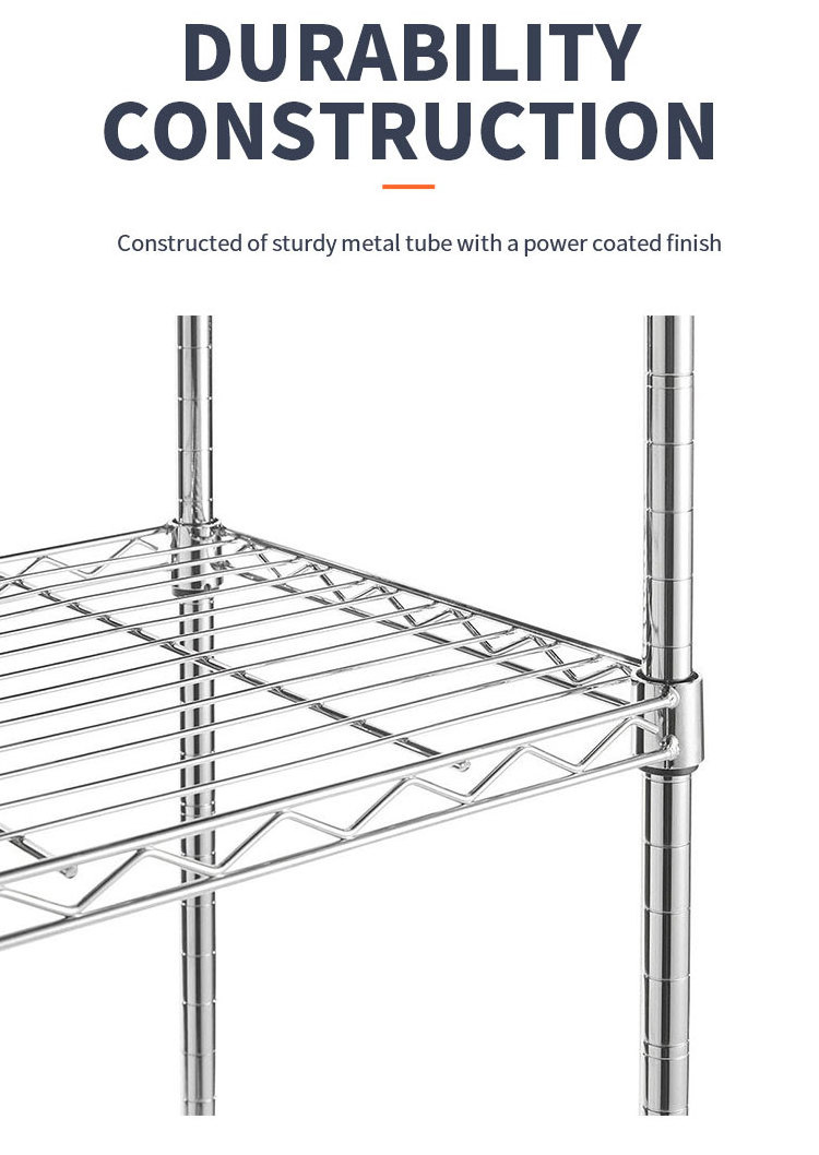 High Quality 4 Tier Metal Display Rack Home Use Storage Wire Mesh Shelf Adjustable Kitchen Chrome Wire Shelving Rack