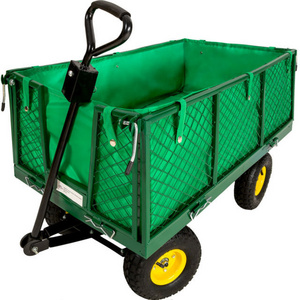 utility metal used mesh garden tool cart garden wheel barrow tool trolley with 4 wheels