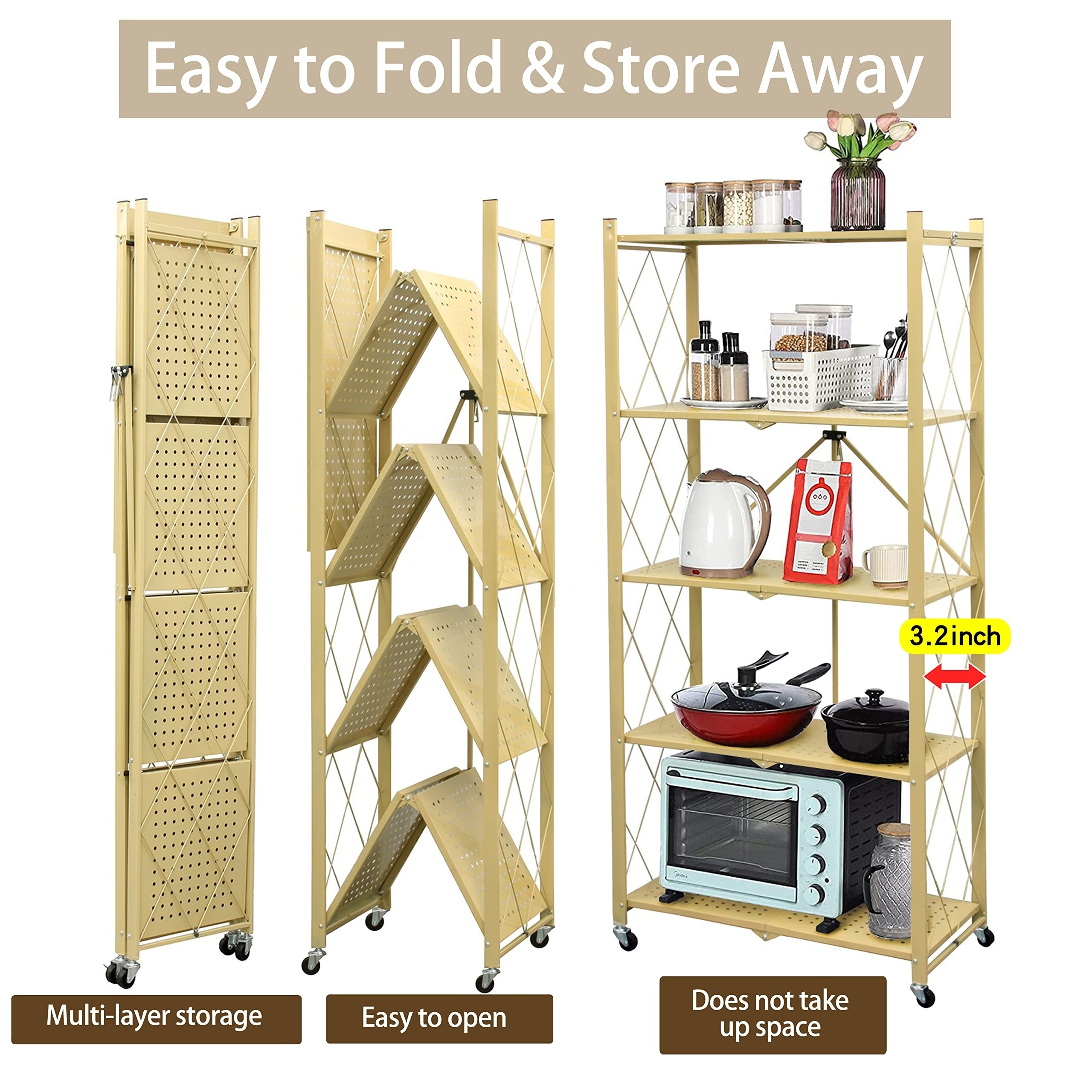 High Quality Collapsible No Assembly Folding Shelf Floor Standing Home Storage Foldable Display Rack Metal Shelves For Bathroom