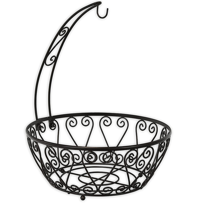 Kitchen Fruits Basket Bowl Stand Metal Basket Storage Holder Fruit Basket Bowl with Banana Tree Hanger