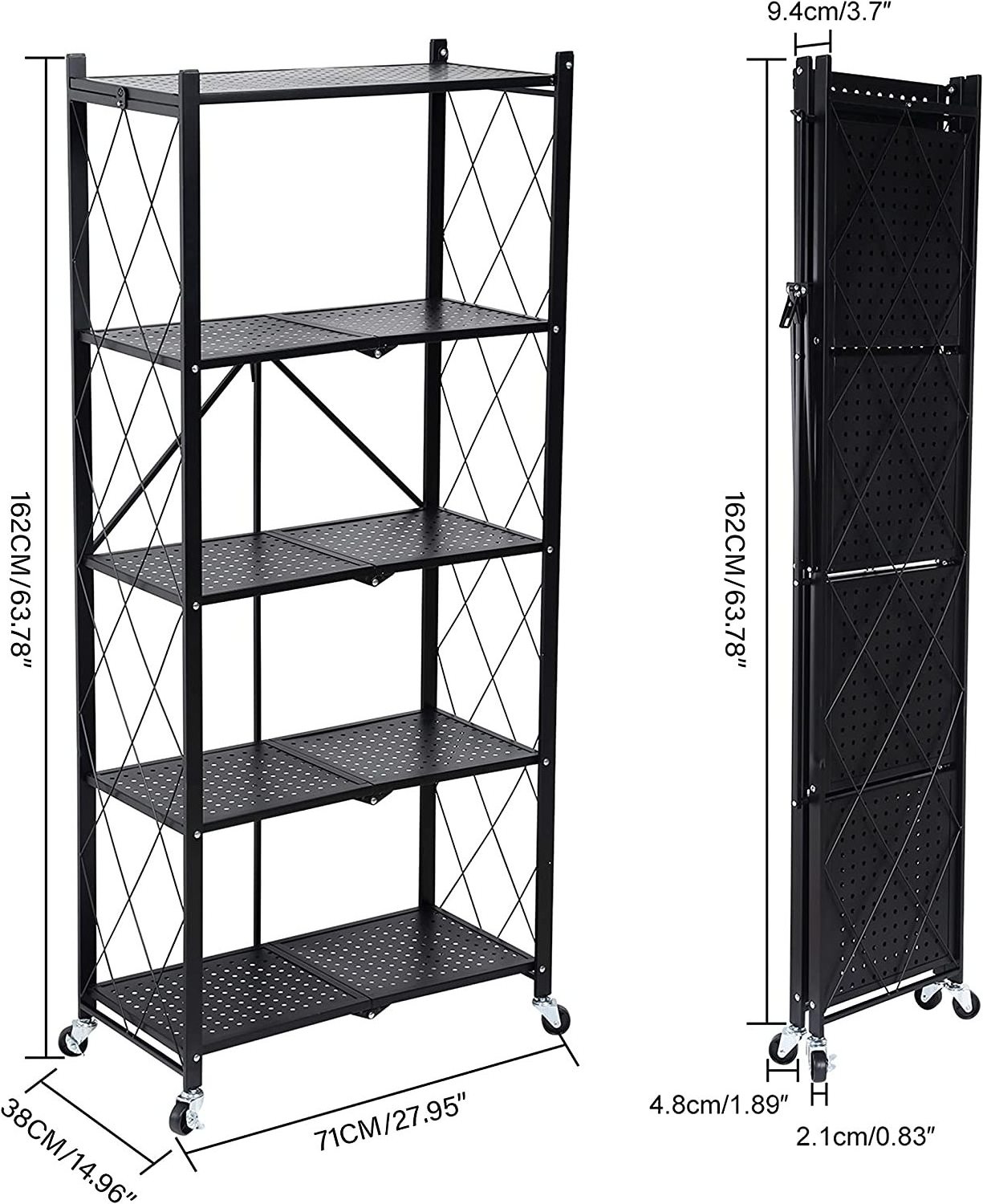 5-Tier Heavy Duty Foldable Metal Rack Storage Shelving Unit with Wheels