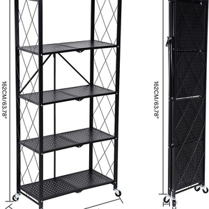 5-Tier Heavy Duty Foldable Metal Rack Storage Shelving Unit with Wheels