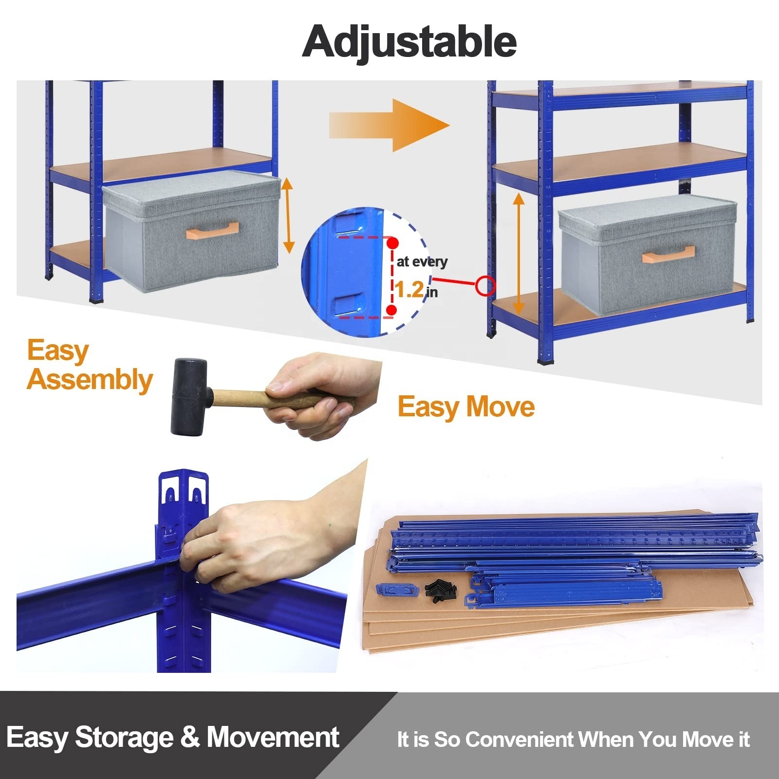 Garage 180x90x40cm Display Boltless Adjustable 5 Tier Metal Rack Shelf Medium Duty Shelf Rack Storage Shelving